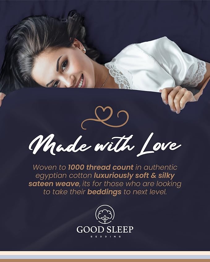 Good Sleep Bedding Sheets Queen Size Bed Set 1000 Thread Count - 100% Egyptian Cotton Bed Sheets Queen Size, 4 Pc, Long Staple Cotton Queen Sheet Set, Soft Queen Sheets Deep Pocket 16" - Navy Blue