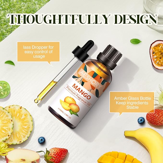 Mango Fragrance Oil 3.38FL.OZ - Aromatherapy Essential Oils for Diffusers for Home, Mango Scented Oils for Massage, Soap Candle Making Scents - 100ML