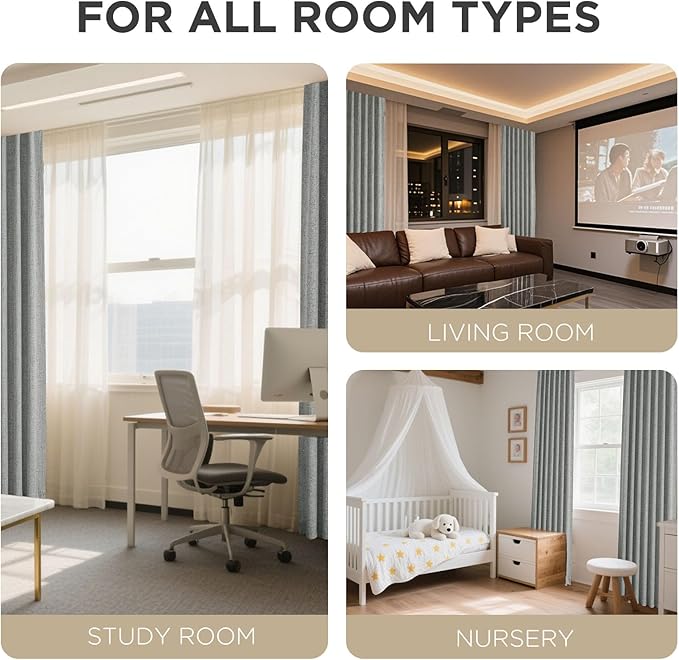 Joydeco Blackout Curtains for Bedroom - 120 Inch Long 100% Light Blocking 2 Panels Light Grey Drapes, Thermal Insulated Room Darkening Curtains, Linen Textured for Living Room, Rod Pocket & Back Tabs