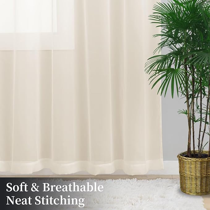 Sheer Curtains 45 Inches Long 2 Panels, Rod Pocket Short Curtain for Kitchen, Bedroom, Cafe Window(Ivory 38" W x 45" L)