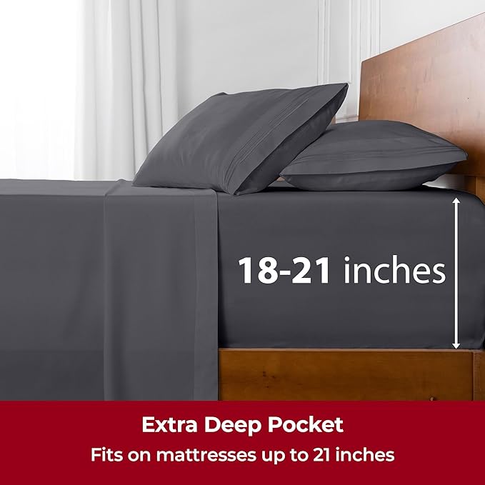 Mellanni Extra Deep Twin XL Sheets - 3 PC Iconic Collection Bedding - Hotel Luxury, Ultra Soft, Cooling Bed Sheets - Wrinkle, Fade, Stain Resistant (Twin Extra Long, Gray)