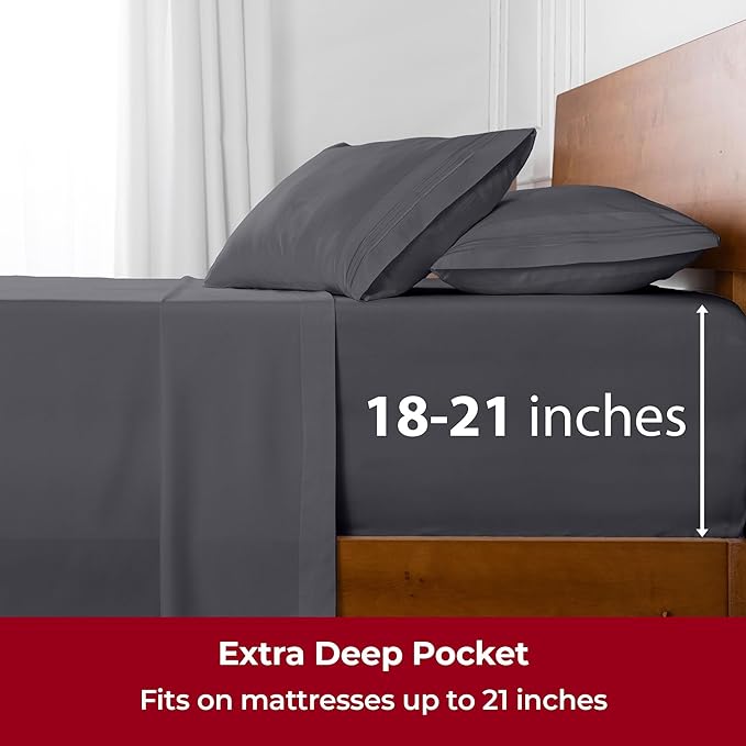 Mellanni Extra Deep Queen Sheets - 4 PC Iconic Collection Bedding - Hotel Luxury, Ultra Soft, Cooling Bed Sheets - Wrinkle, Fade, Stain Resistant (Queen, Gray)