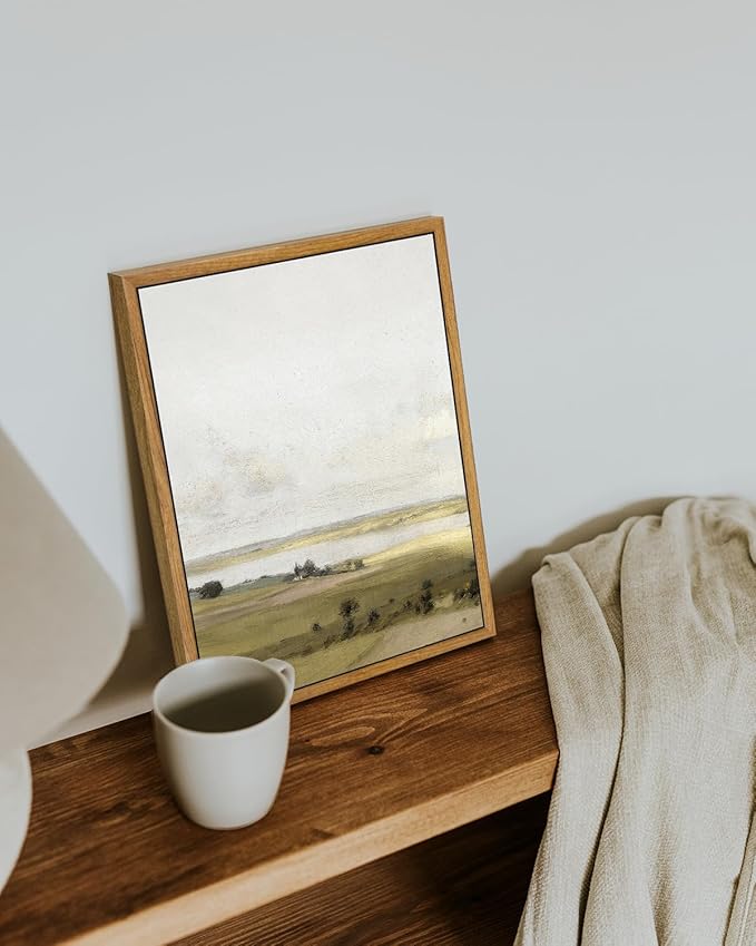 VIYYIEA Framed Canvas Wall Art Home Decor, Farmhouse Decor Rolling Valleys under Clear Skies Rustic Wall Painting, Vintage Art for Bedroom Office Living Room Decor, 9"x11"