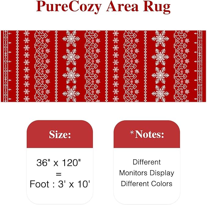 Christmas Runner Rug 3x10 Red Washable Carpet Xmas Snowflake Holiday Decor Kitchen Non Slip Soft Low Pile Long Carpet Indoor Throw Rug Laundry Room Living Room Bedroom Dining Room