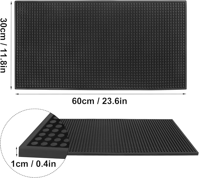 2 Pack Rubber Bar Mats, 24" x 12" Black Large Bar Service Mat, Spill Mat for Countertop, Bartending, Rubber Bar Mats, Efficient and Stylish Solution for Every Bartending Need,by KUKLIPJIM