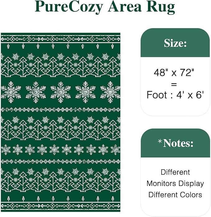 Christmas Green Area Rug 4x6 Washable Office Carpet Xmas Snowflake Holiday Decor Doormat Non Slip Soft Low Pile Small Throw Rug Kitchen Living Room Bedroom Entrance Dining Room