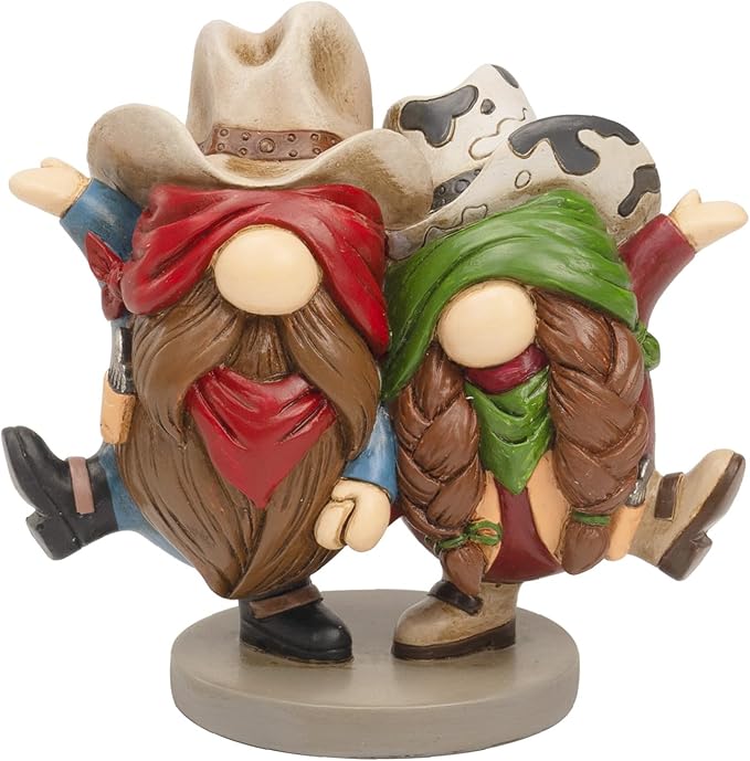 Western Cowboy Cowgirl Gnomes Decor, 5.1x4.9 Inchs Resin Figurines Southwestern Table Shelf Desk Indoor Decorations for Home, Cowboy Gifts