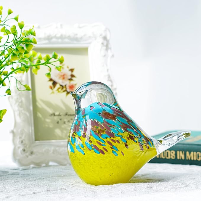 QFkris Blown Glass Bird Figurines Collectibles, Multi-Colored Bird Statue for Home Decor, Crystal Animal Paperweight Gift for Bird Lovers