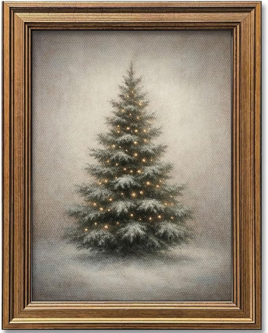 Gold Framed Vintage Christmas Tree Canvas Wall Art Farmhouse Rustic Pine Tree Winter Print Botanical Holiday Decor for Living Room Bedroom Entryway (Vintage Christmas Tree, 20L" x 16W")