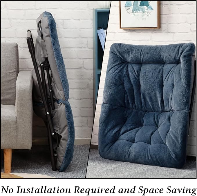 HollyHOME X-Large Saucer Chair, Comfy Oversized Folding Chair, Faux-Fur Reading Chair for Teens, Adults, Foldable Accent Lazy Chair, Metal Frame Lounge Chair for Living Room, Bedroom, Dorm, Navy Blue