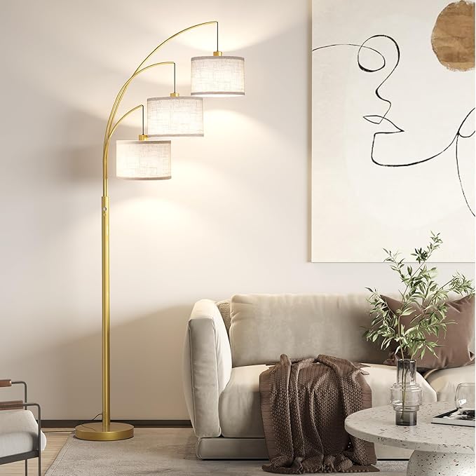 SUNMORY 3 Lights Floor Lamp for Living Room, 78" Tall Standing Lamp with Hanging Drum Shade, Modern Arc Floor Lamps with Heavy Base, Mid Century Arched Tree Floor Lamp for Bedroom, Office, Corner