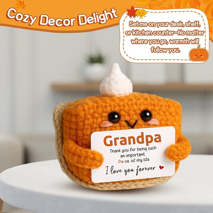 Thank You Gifts for grandpa birthday gifts, Mini Crochet Pumpkin Pie Plush, Father's Day Adorable Grandpa Presents for Halloween Thanksgiving Christmas Stocking Stuffer Emotional Small Cute Decor