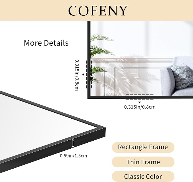 Black Bathroom Mirror for Wall, 42x42 Inch Wall Mounted Rectangle Mirrors with Metal Frame, Large Modern Vanity Wall Square Mirror for Bathroom Living Room, Entryway