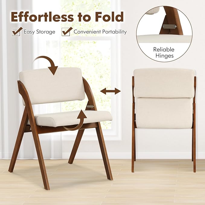 GOFLAME Folding Dining Chairs Set of 2, Upholstered Kitchen Chairs with Padded Seat & Backrest, Modern Side Chairs with Rubber Wood Legs for Home Office Events, Wedding, No Assembly Needed, Walnut