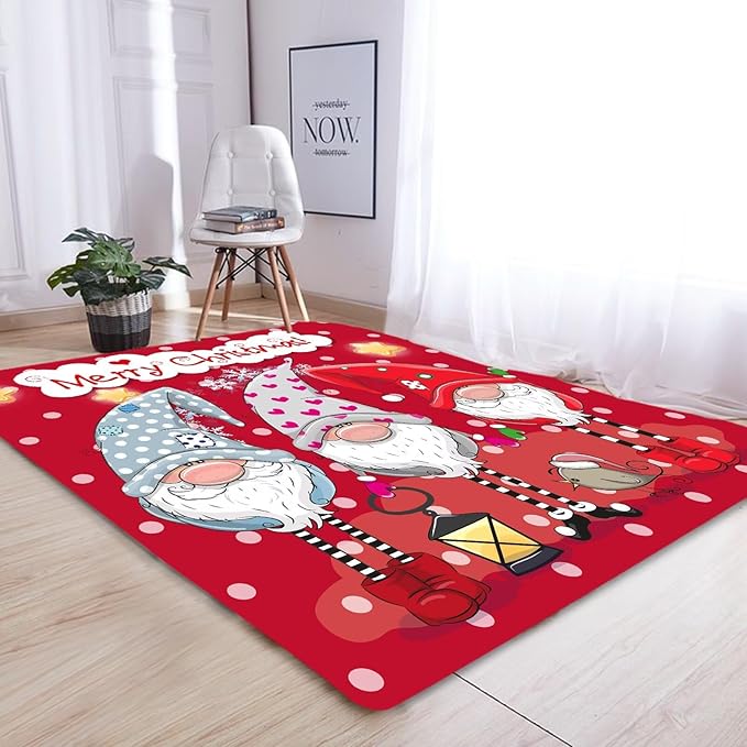 kxry Area Rugs 6X9 Feet, Merry Christmas Dwarves Soft Machine Washable Area Rugs Xmas Snow Non Slip Foldable Floor Carpet for Living Room Bedroom Dining Room Dorms Nursery Rooms Office