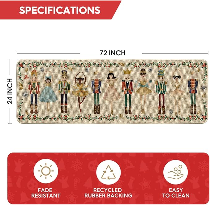 Artoid Mode Watercolor Nutcrackers Merry Christmas Welcome Decorative Doormat, Seasonal Winter Low-Profile Rug Runner Mat for Indoor Outdoor 24x72 Inch