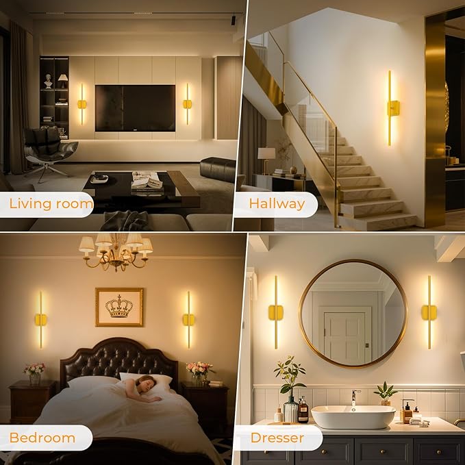 1 Pack Battery Operated Wall Sconce Detachable 360°Rotate, Wireless Wall Lamp 3000-6500K Dimmable, 10000mAh Rechargeable Wall Light for Bedroom, Living Room,28" Gold