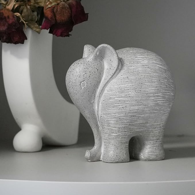 Elephant Statue Robust Resin, 5.5" H Handcrafted Majestic Sculptures, Modern Simple Decor for Bookend, Office, Bookshelf, Study, Living Room (Light Gray)
