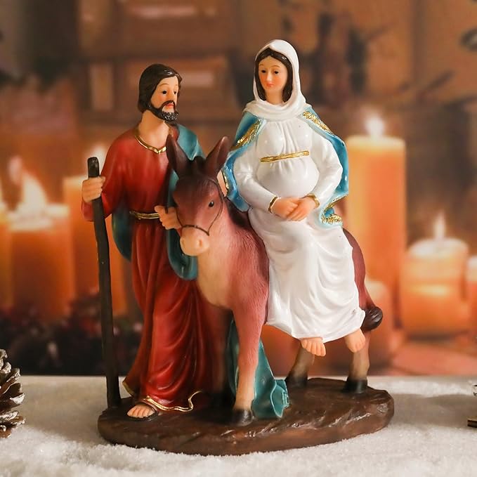 Christmas Village 7.9 Inch Nativity Sets Figurine Nativity Scene Interior Display Figurines Decorations Room Tabletop Indoor Decor