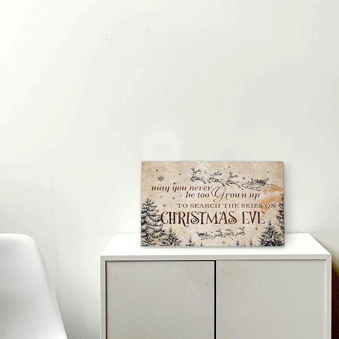 WODMIS Christmas Wall Decor,Farmhouse Christmas Decor,Christmas Signs Framed Canvas Wall Art,Christmas Eve Canvas Wall Art Home Decorations,May You Never Be Too Grown Up To Search 16x24