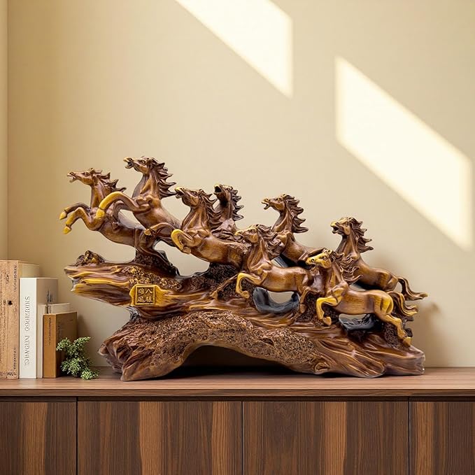 FUNSXBUG Chinese Feng Shui Horses Statue Sculpture - Resin Running Horse Figurines Home Office Decoration Tabletop Decor Ornaments for Wealth and Success Good Lucky Gifts