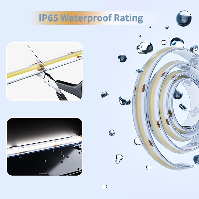 PAUTIX COB LED Strip Light IP65 Waterproof 32.8ft/10m 5040LEDs White 6000K,High Lumen Flexible CRI93+ LED Tape 24V Super Bright,for Home&Office Lighting Project(Adapter&Dimmer Sold Separately)