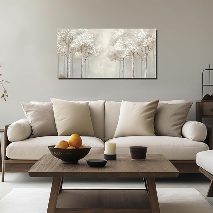 ANCXWOTER Large Forest Wall Art for Living Room White Misty Birch Tree Picture for Bedroom Office Modern Landscapes Canvas Prints Ready to Hang 20x40 Inch