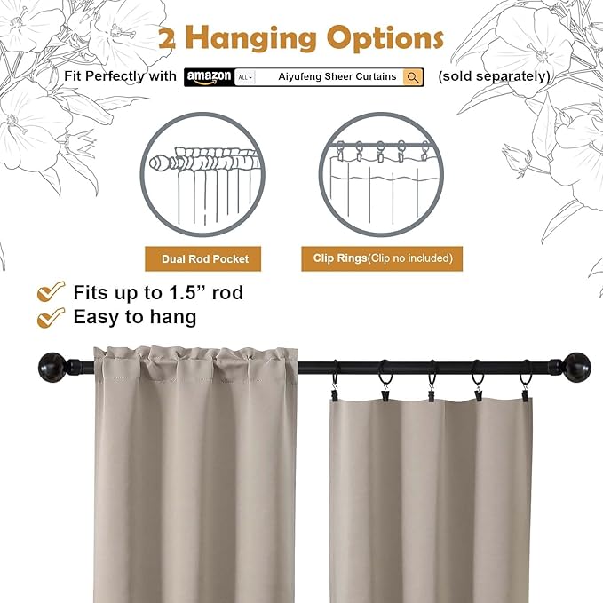 Aiyufeng Stone Blackout Curtains for Bedroom 84 Inch Length 2 Panels Set, Solid Thermal Insulated Privacy Living Room Window Treatment Curtains Blackout Drapes, W40 x L84 Inch, Stone