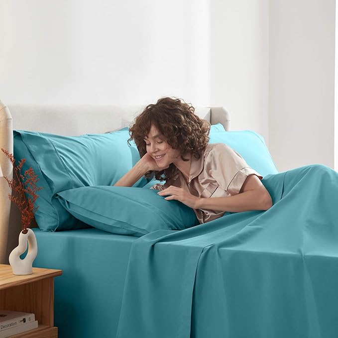 Nestl Extra Deep King Sheet Set - 6 Piece Breathable & Cooling Sheets - Hotel Luxury Bedding Set w/18-24 Inch Deep Pockets - Easy & Secure Fit - Super Soft, Wrinkle Free & Comfy - Teal