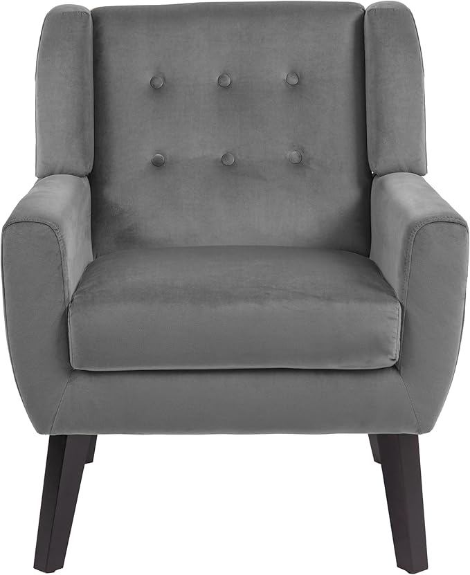 UIXE Accent Chairs Set of 2, Velvet Upholstered Armchair for Living Room, Modern Club Arm Chairs Comfy Single Sofa Button Tufted Bedroom Reading Seat - Gray