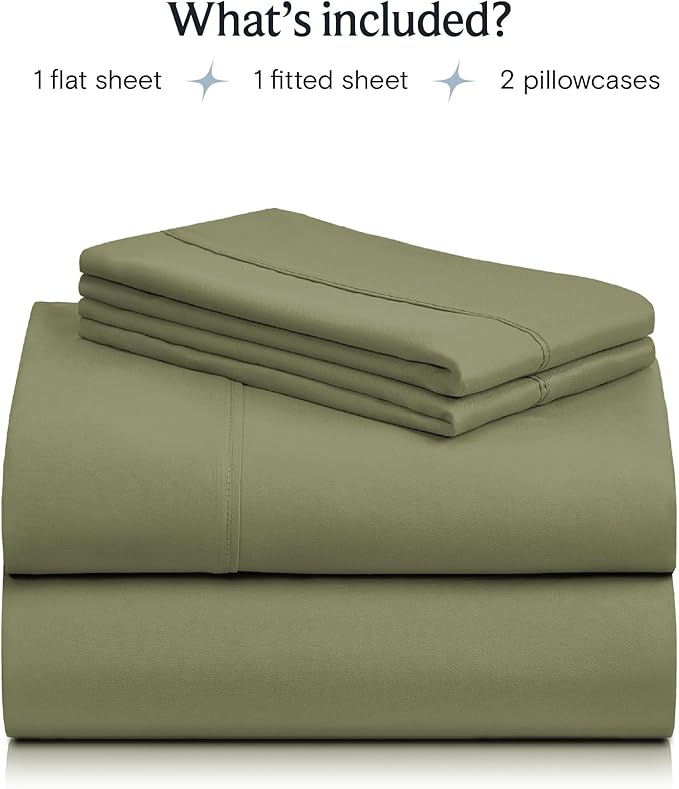 LuxClub 4 PC California King Sheet Set, Breathable Luxury Bed Sheets, Deep Pockets Wrinkle Free Cooling Sheets Machine Washable Hotel Bedding Silky Soft - Olive Cal King