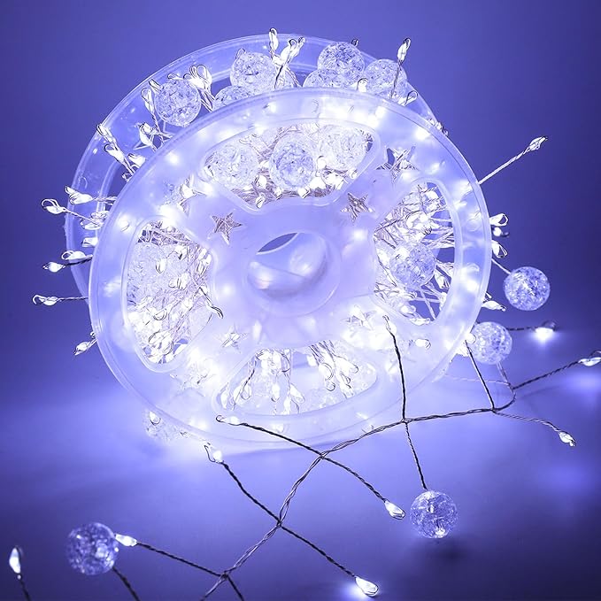 Battery Powered Fairy Lights with Remote, 100 LED Cluster Lights Christmas Waterproof Twinkly Globe String Lights for Christmas Tree Copper Wire Firecracker Light for Bedroom Indoor Decoration