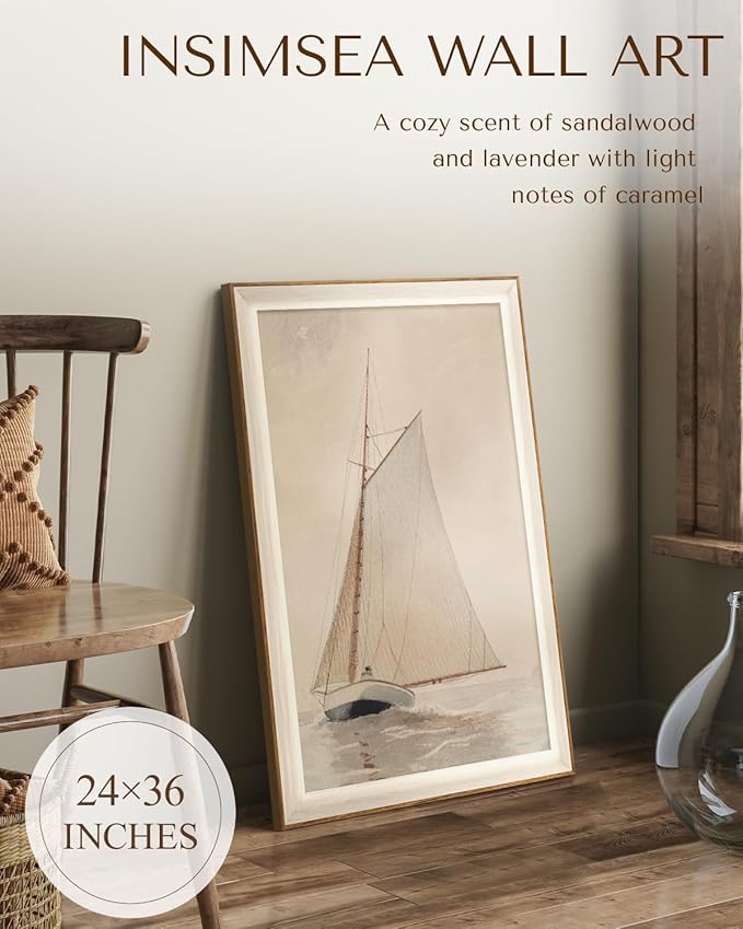 InSimSea Framed Canvas Wall Art of Large Coastal Sailboat - Classical Coastal Art Work, White Sailboat Sea Art Painting, Large Home Decor Artwork 24x36In