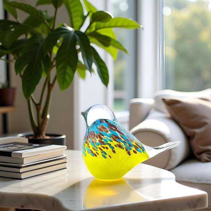 QFkris Blown Glass Bird Figurines Collectibles, Multi-Colored Bird Statue for Home Decor, Crystal Animal Paperweight Gift for Bird Lovers