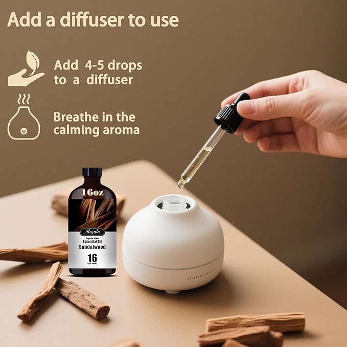 Sandalwood Fragrance Oil-Sandalwood Essential Oil 16.33oz (490ml)-100% Pure Natural Scent for Diffusers, Candles, Soap Making & Aromatherapy-Relaxing Home & Gift Essential Oil for Bath, Massage