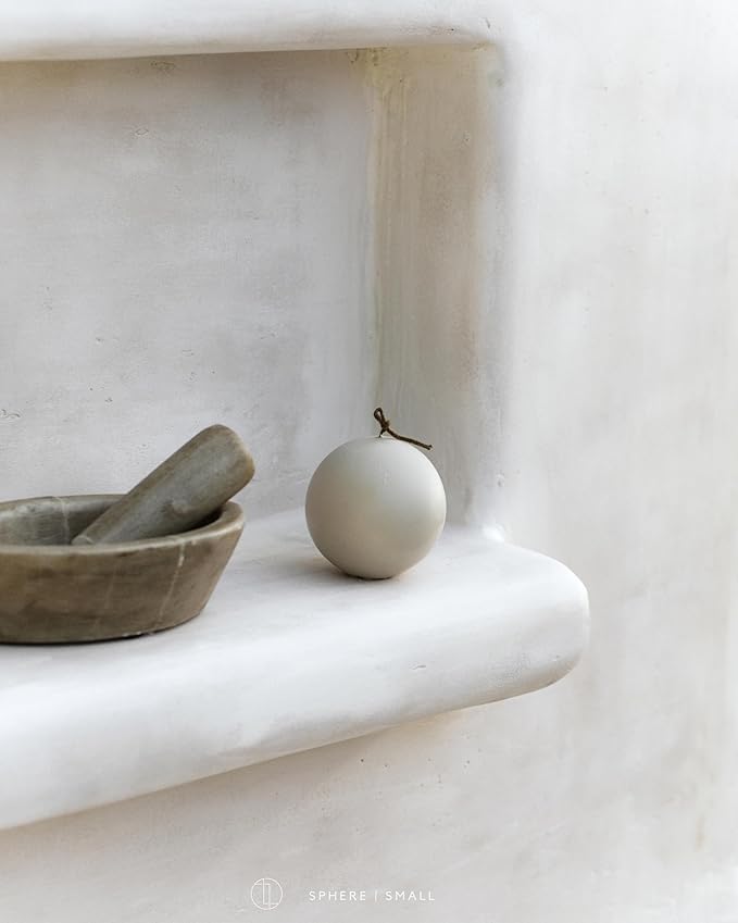 LAWA Sphere Candle - Beautiful Handmade Pillar Scented Soy Wax Elegant Aesthetic Candle Housewarming Gift Home Room Shelf Decor Idea (Light Beige, Small)