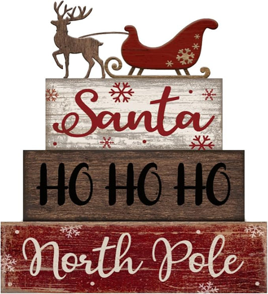 4 Pcs Christmas Table Decor Wooden Elk Decoration Christmas Centerpiece Winter Tiered Tray Decor Decorative Red Elk-pulled Sleigh Block Signs Gift Farmhouse Xmas Decoration for Home Kitchen