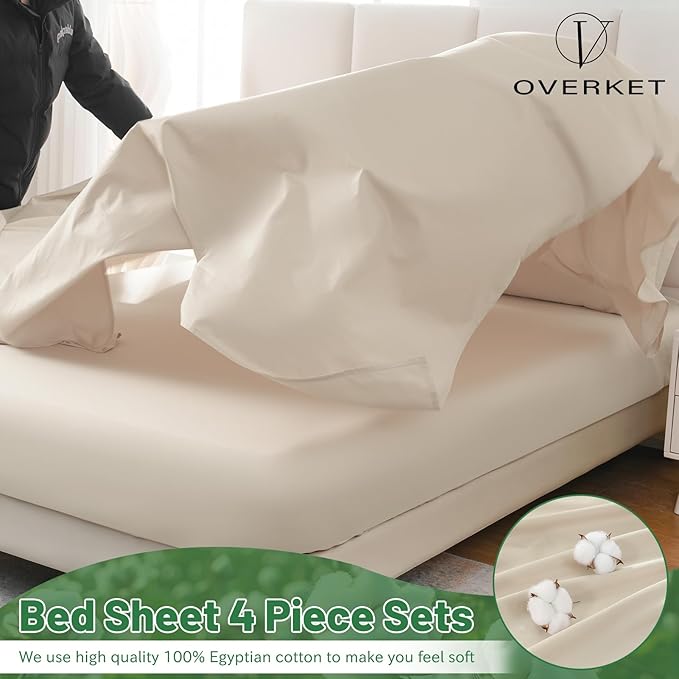 Egyptian Cotton Sheets Full Size 4PCS 1000 Thread Count Sateen Weave Soft Breathable 16-Inch Deep Pocket (Full,Linen)