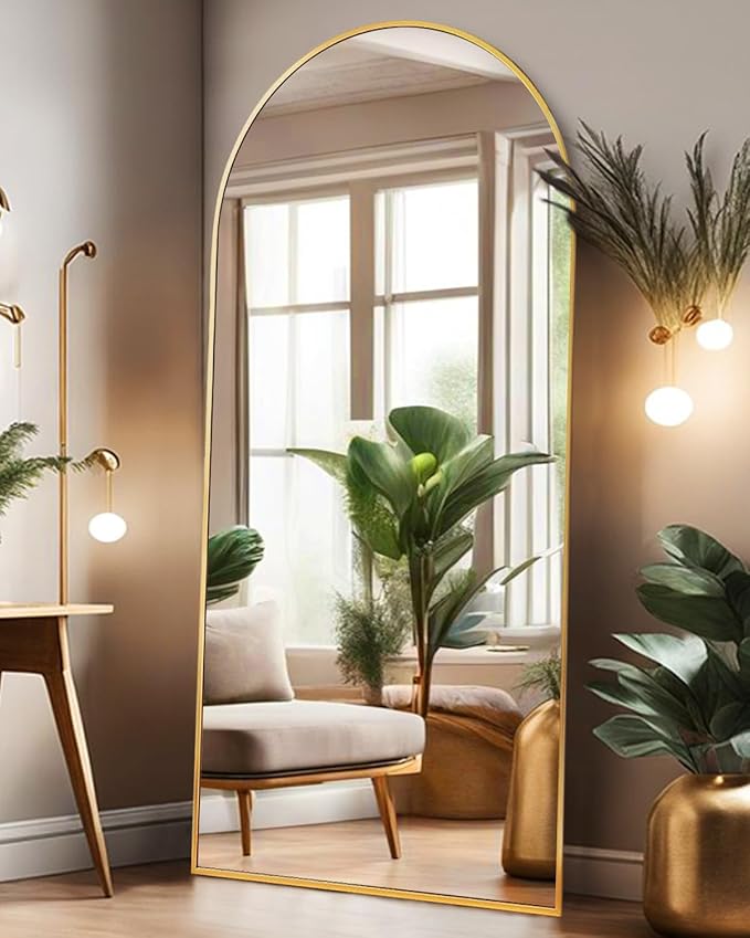 Floor Mirror, Full Length Mirror with Stand, Arched Wall Mirror, 26"x68" Mirror Full Length, Gold Floor Mirror Freestanding, Wall Mounted Mirror for Bedroom Living Room, Gold