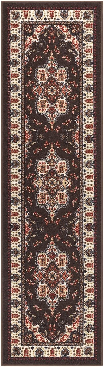 Antep Rugs Alfombras Oriental Traditional 2x7 Non-Skid (Non-Slip) Low Profile Pile Rubber Backing Indoor Runner Rugs (Brown, 2' x 7')