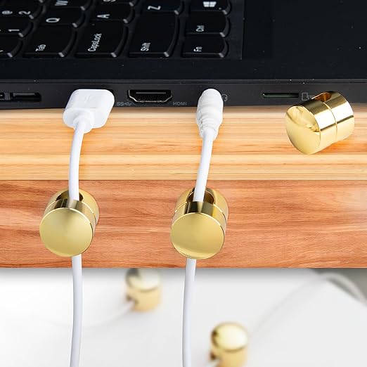 2 Sets Charger Holders for Cords, Gold Adjustable Cable Anchor Holders, Adhesive Metal Cord Clips, Cable Management Wire Organizers for Desk, Office, Nightstand