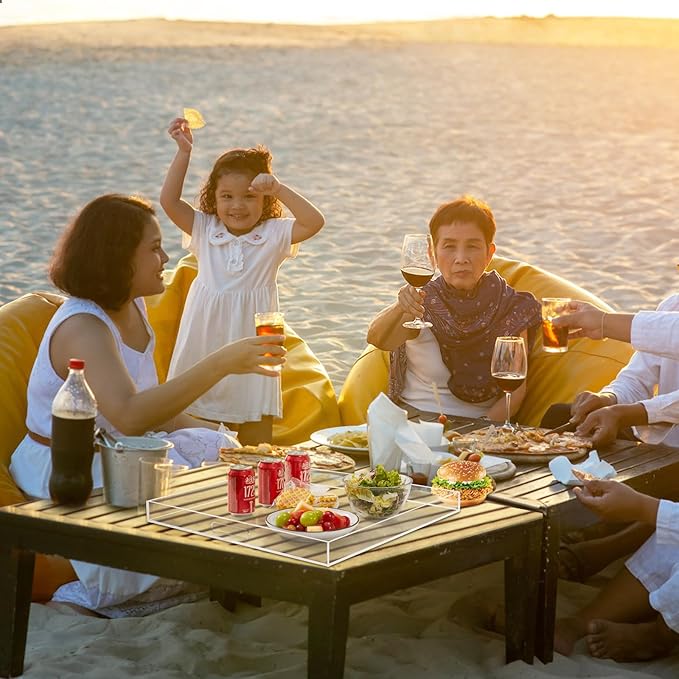 22×22 inches Oversized Clear Acrylic Ottoman Tray Extra Large Decorative Tray Spill-Proof Serving Trays with Handles King-Size Safe Edge Organizer for Coffee Table Countertop Breakfast