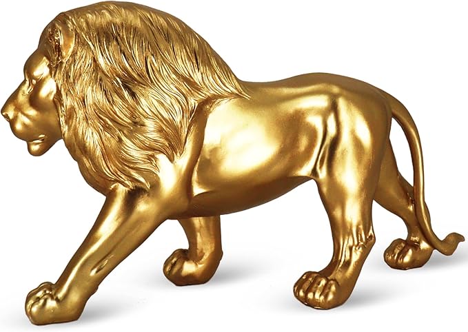 12" Decoration Collectible Gold Lion Statue, Desk Decor, Room Decor, Home Decor, Modern Art Sculpture, Handmade Resin Animal Statue, Gift for Women,Brother,Friend