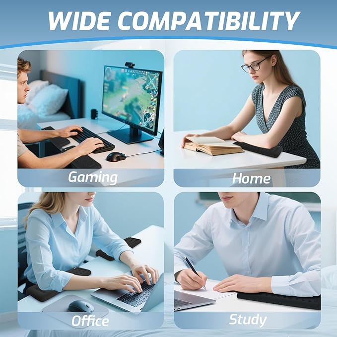 2-Piece L-Shaped Desk Edge Cushion,Memory Foam Elbow Pad & Wrist Rest,Non-Slip Ergonomic Design for Comfortable Typing & Elbow Pain Relief,Ideal for Office, Gaming,Home Use (Black)