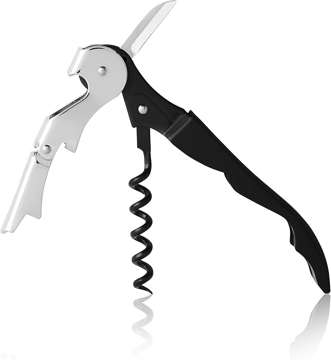 True Truetap Double Hinged Waiter's Corkscrew Wine Opener, Stainless Steel Wine Bottle Opener with Built In Foil Cutter, Home Bar Tools, Bar Cart Accessories, Wedding Gifts, Set of 1, Black Silver