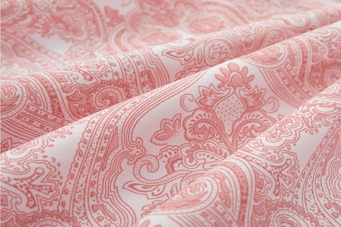 Full Size Bed Sheets Set Deep Pockets - 6PC Paisley Ultra Soft Microfiber Bed Sheets Set - Easy to Clean, 90 Thread Count Sheets with Fitted Sheet, Flat Sheet & Pillowcases (Soft Pink)