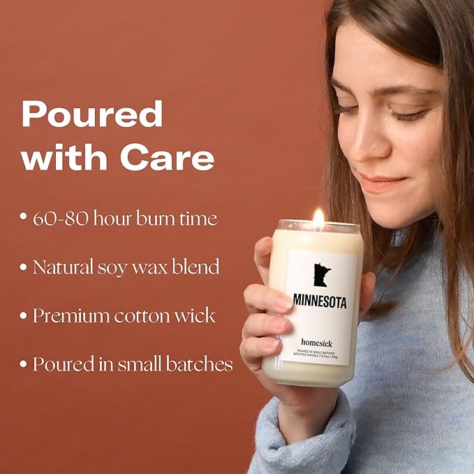 Homesick Scented Candles for Home (Minnesota) - 13.75 oz Long-Lasting Soy Wax Jar Candle for Women & Men for All Occasions, 60-80 Hours Burn Time - Notes of Apple, Maple & Clove