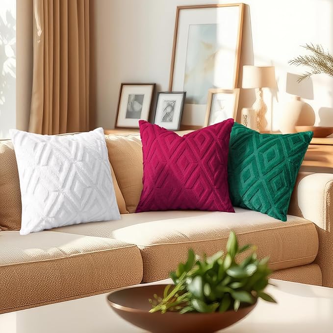 decorUhome Christmas Couch Throw Pillow Covers 22x22 Set of 2, Decorative Soft Plush Faux Wool Neutral Accent Pillow Covers for Bed Sofa Living Room, Burgundy
