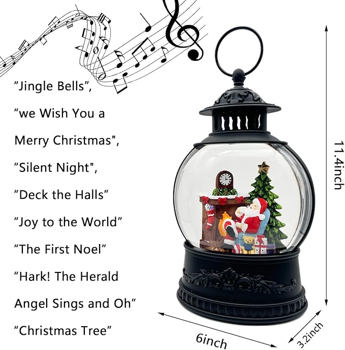 Christmas Snow Globe Lantern with Music & Timer - USB/Battery Operated LED Glittering Globe, Snow Globe Decor for Home Holiday (Santa Claus)