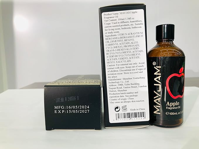 MAYJAM 100ML/3.38FL.OZ Apple Fragrance Oils with Glass Dropper, Essential Oils for Diffusers for Home, Long Lasting Scented Oils for Diffusers Soap Candle Making